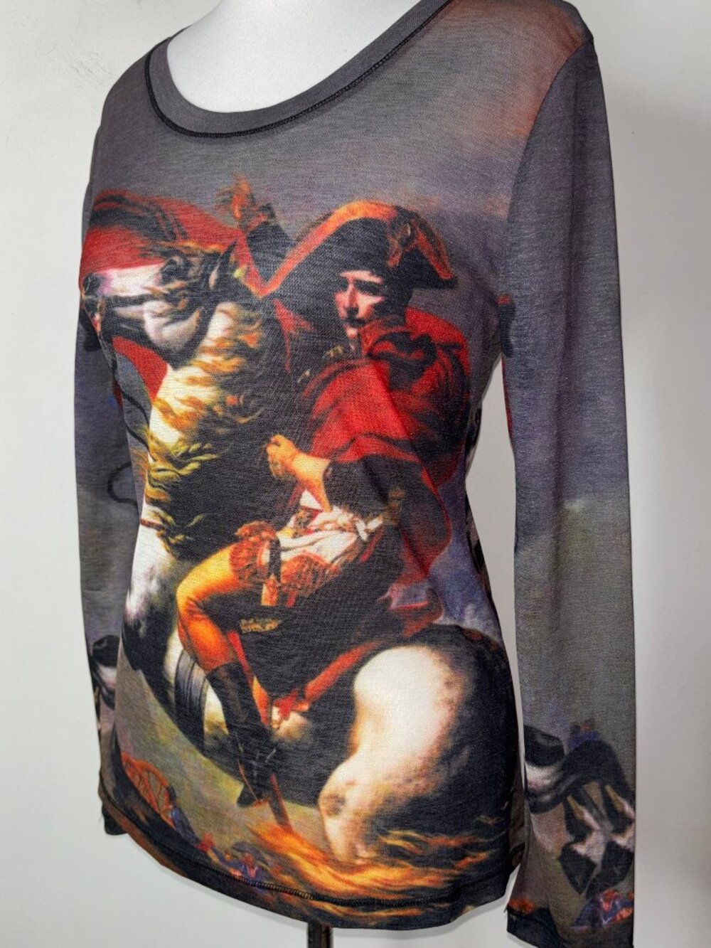 Sheer Mesh Long Sleeve Top Historical Art Print of Napoleon Crossing The Alps